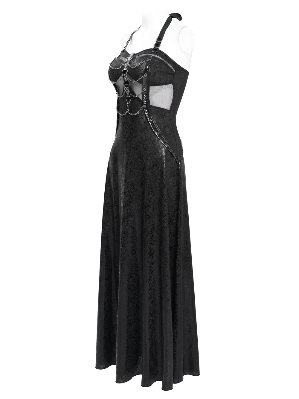 Gothic Lace-Up Maxi Dress with Chain and Corset Details