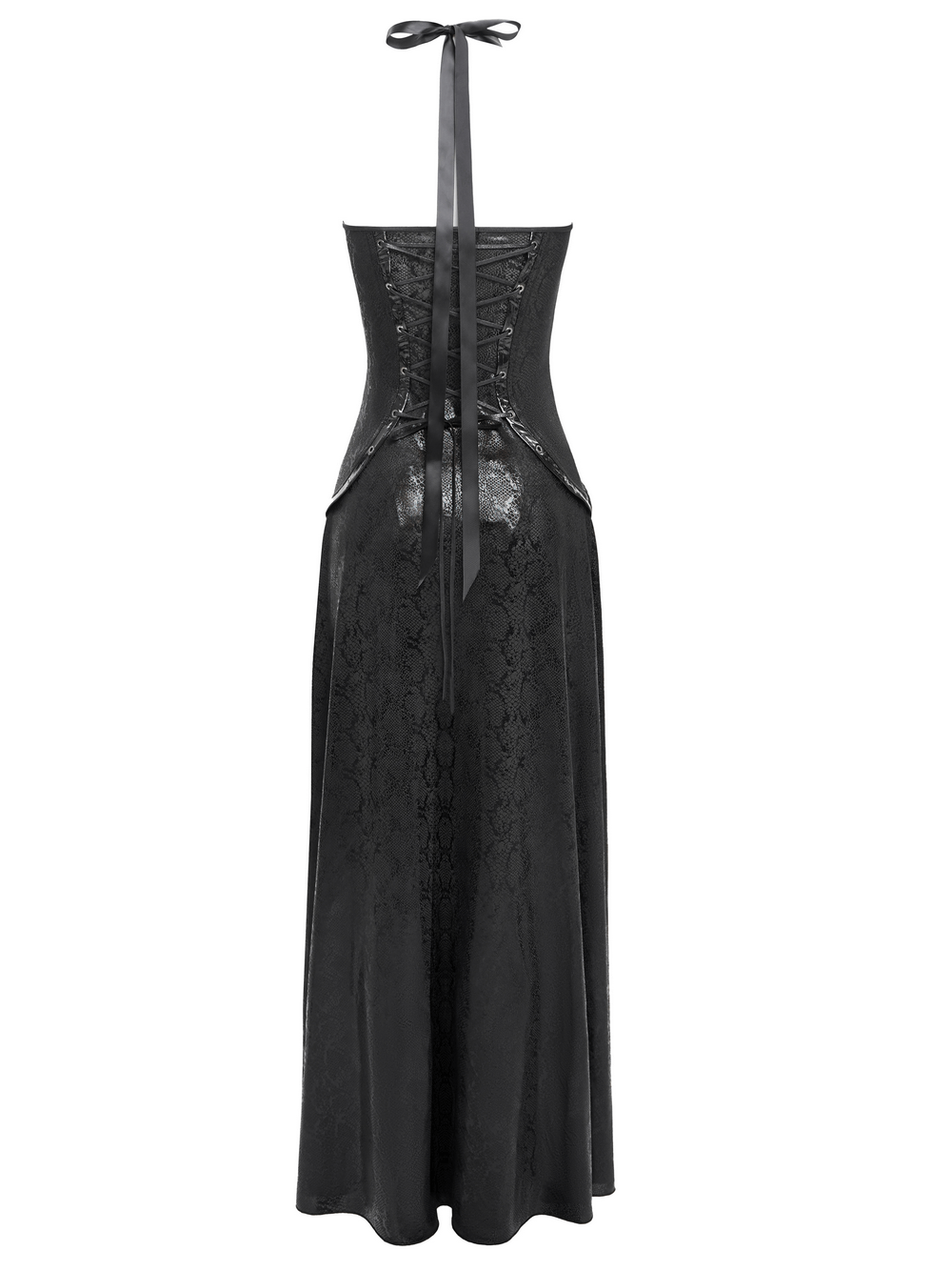 Gothic Lace-Up Maxi Dress with Chain and Corset Details
