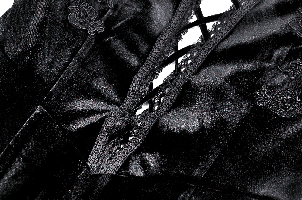 Gothic Lace-Up Velvet Dress with Ruffled Details and Slit