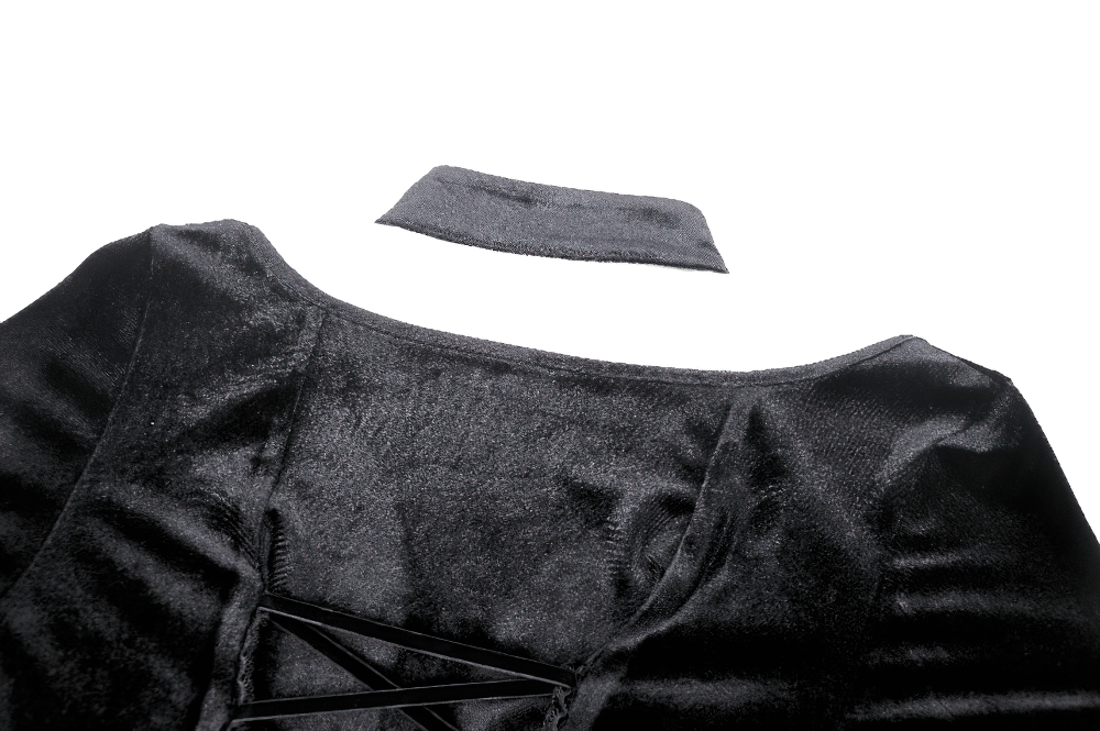 Gothic Lace-Up Velvet Dress with Ruffled Details and Slit