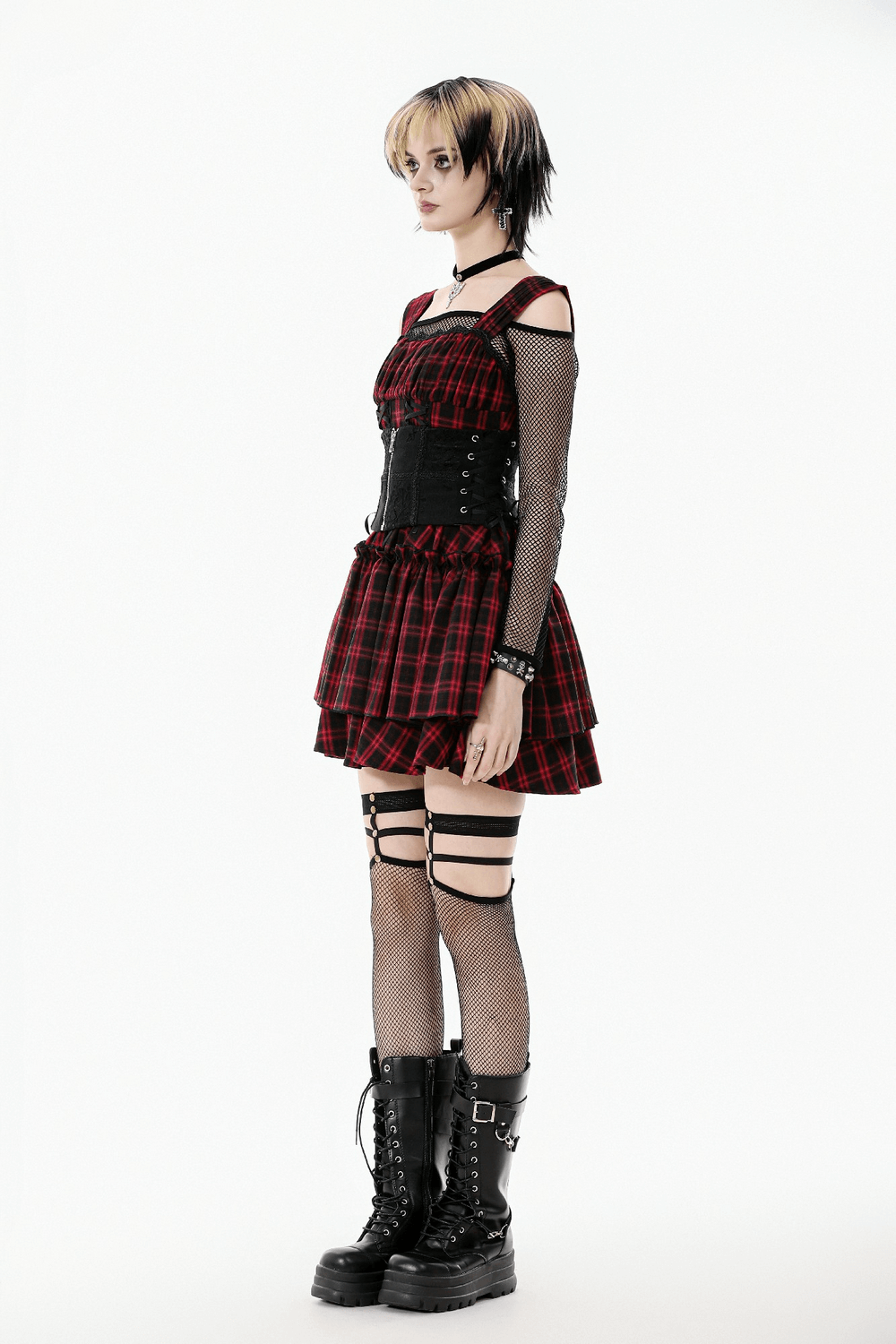 Gothic Lace-Up Waist Corset with Zipper and Satin Ribbons
