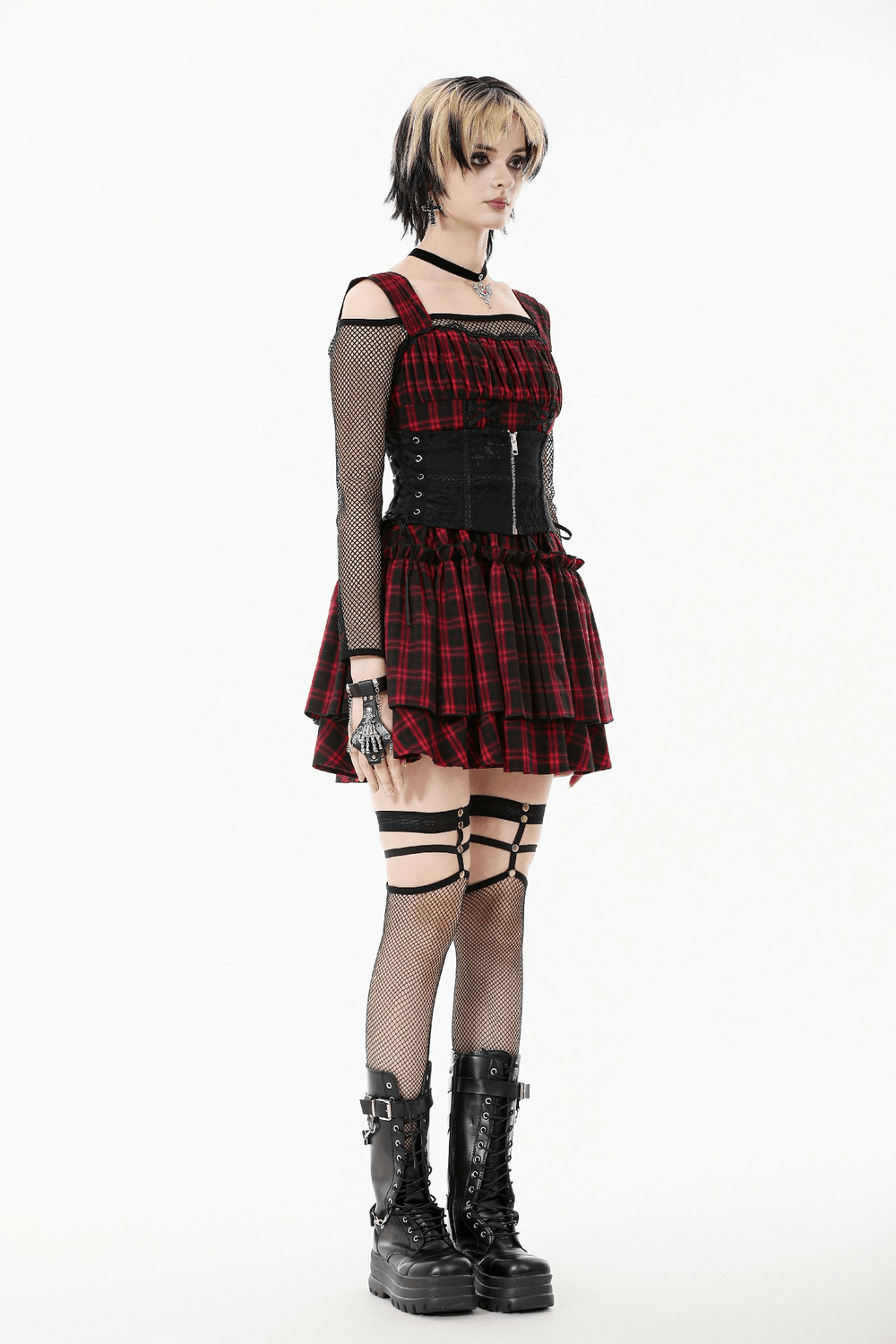 Gothic Lace-Up Waist Corset with Zipper and Satin Ribbons