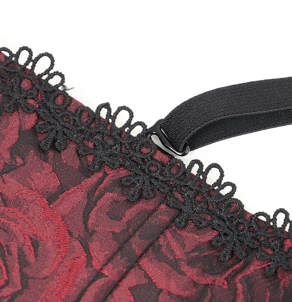 US SALE of Gothic Lace-Up Wine Red Corset with Ruffle Trim and Zipper