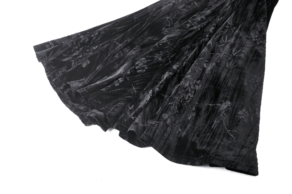 Gothic Lace Velvet Maxi Dress with Ruffled Hem