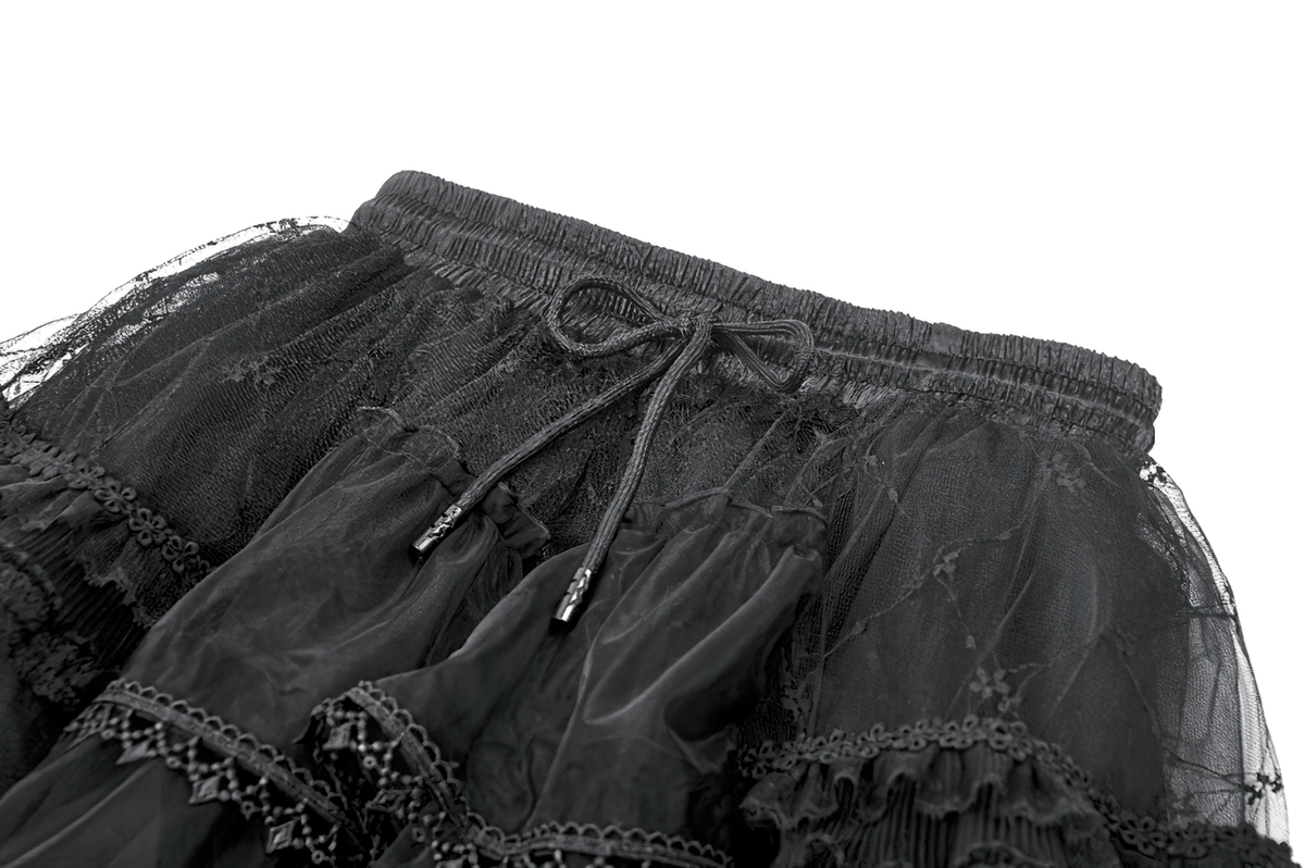 Gothic Layered Tulle Skirt with Lace Overlay Panels