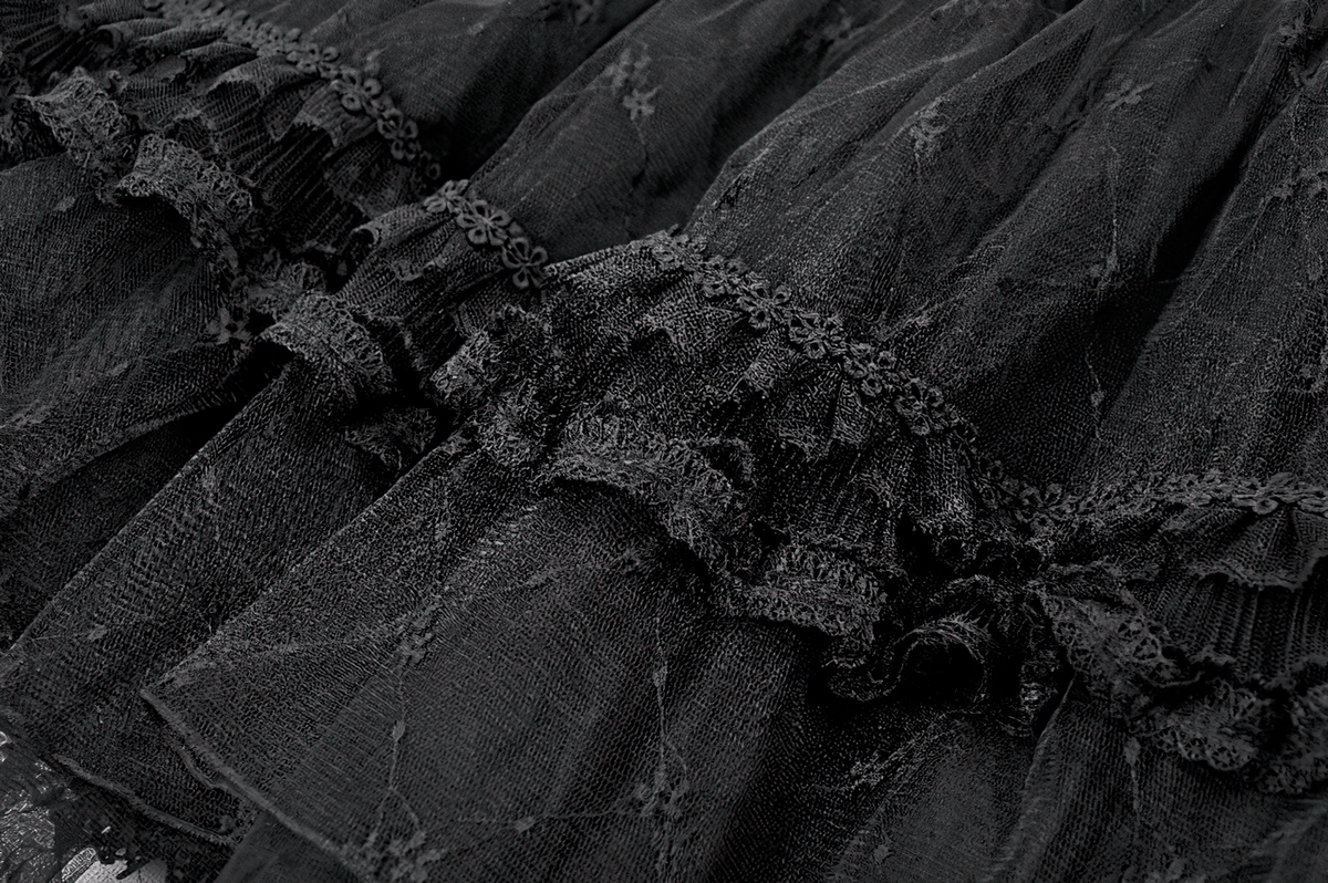 Gothic Layered Tulle Skirt with Lace Overlay Panels