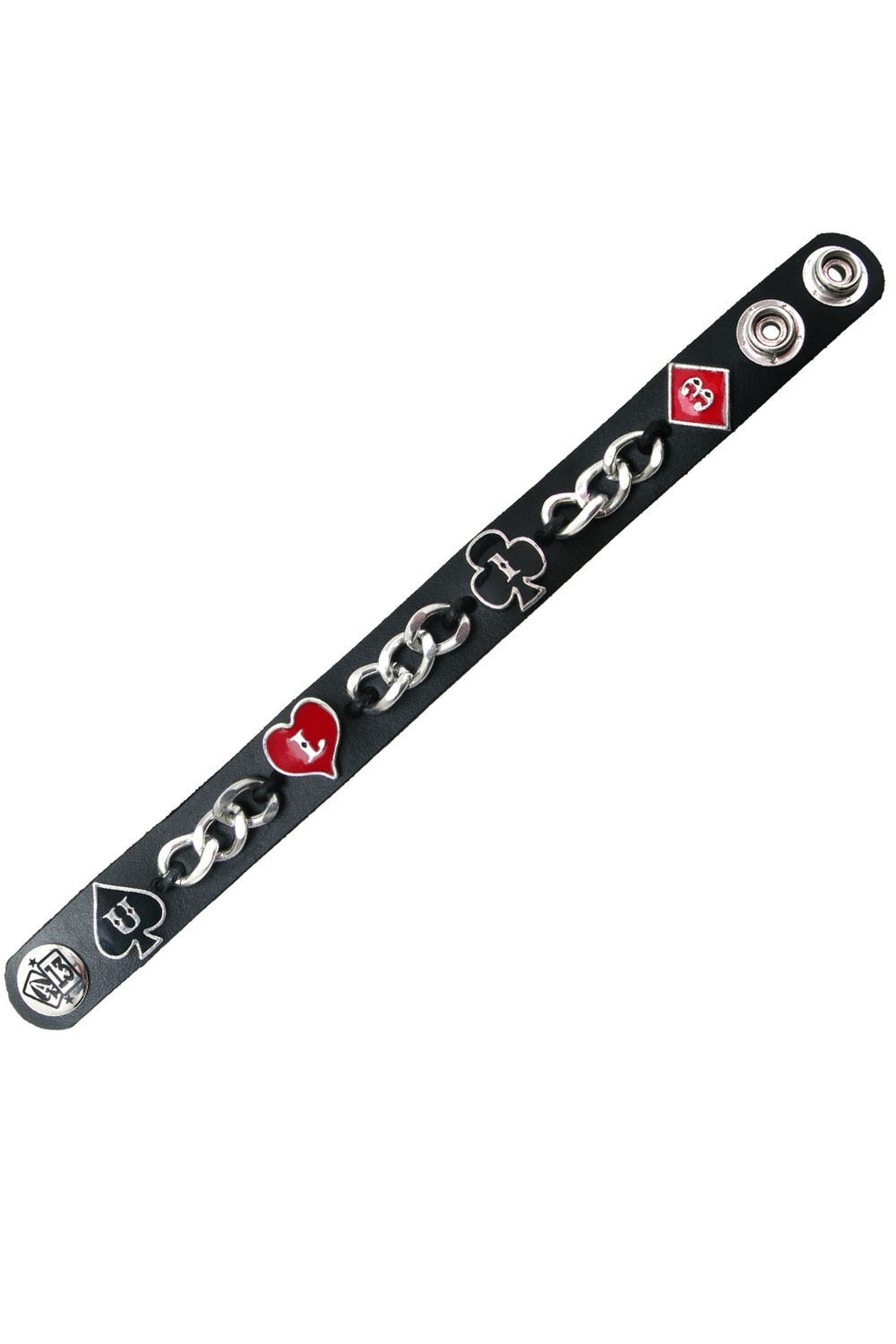 Gothic Leather Bracelet with Chain and Card Suits