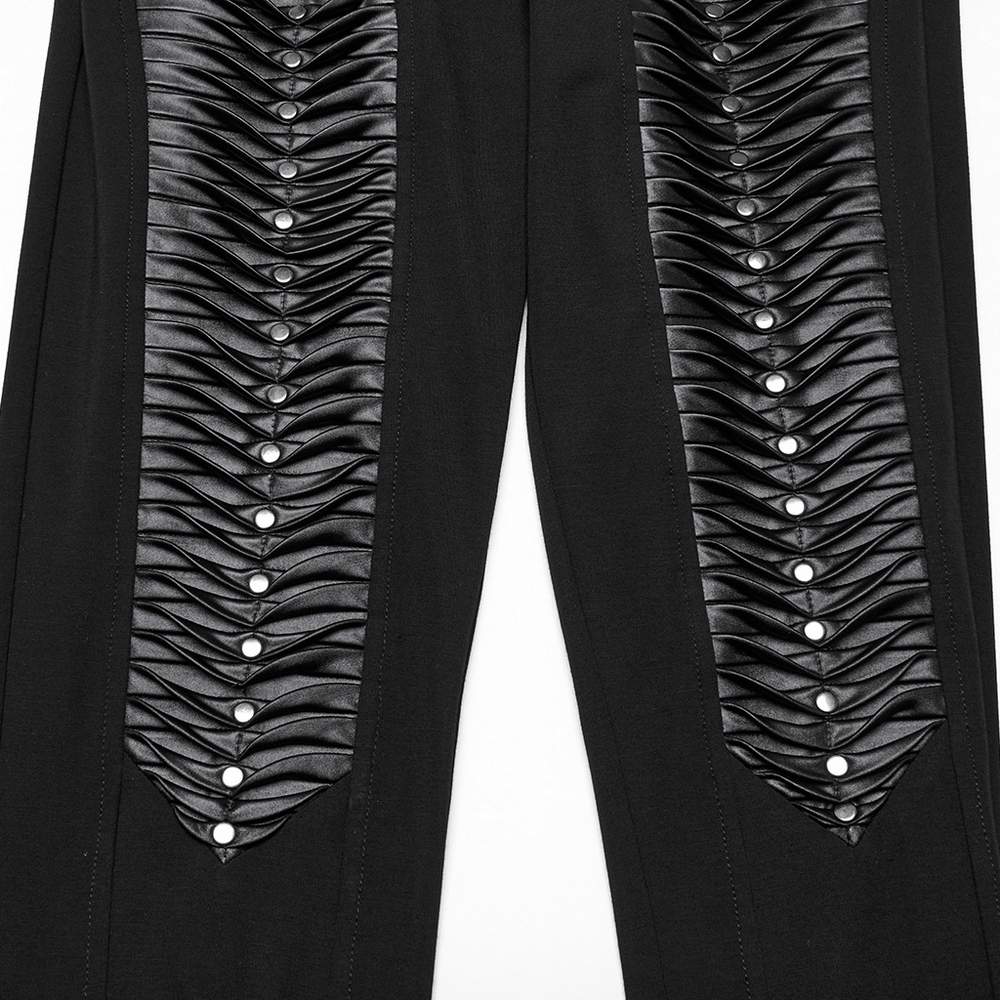 Gothic Leggings with 3D Pleats and Faux Leather Straps