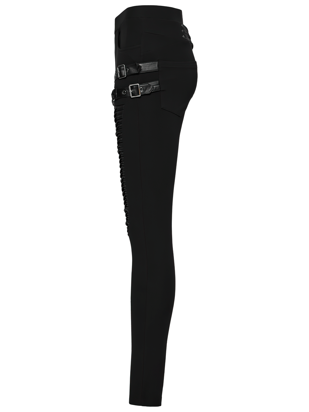 Gothic Leggings with 3D Pleats and Faux Leather Straps