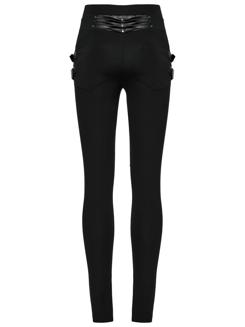 Gothic Leggings with 3D Pleats and Faux Leather Straps