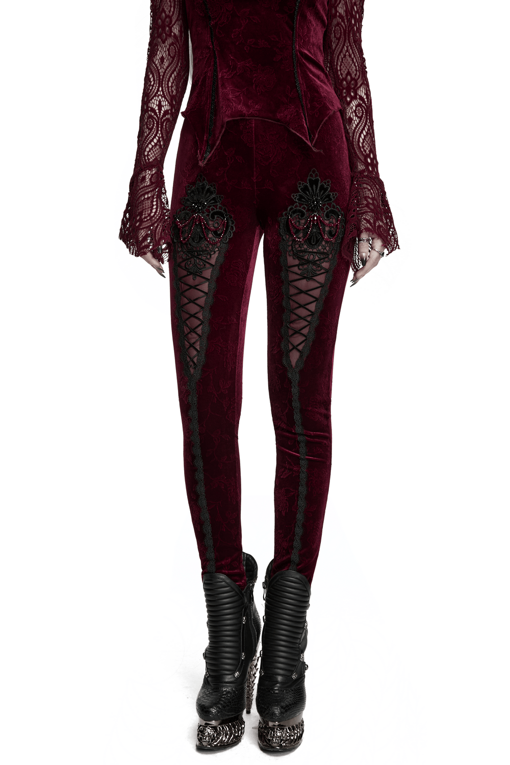 Gothic Leggings with Black Lace and Crystal Pendant
