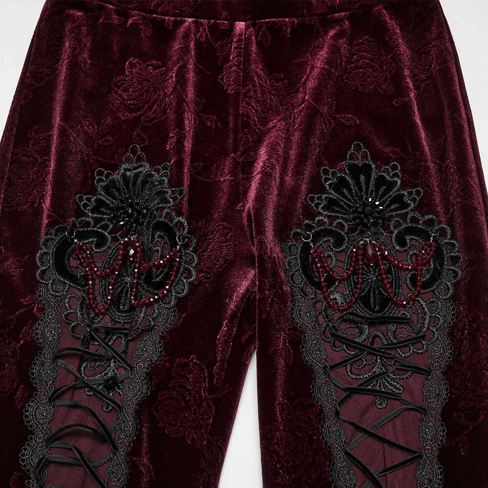 Gothic Leggings with Black Lace and Crystal Pendant