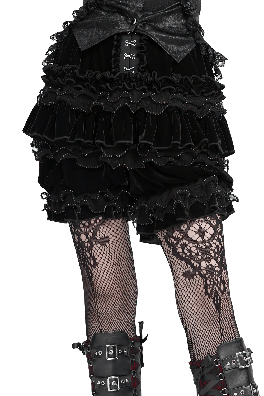 Gothic Lolita Velvet Ruffle Shorts with Lace Trim