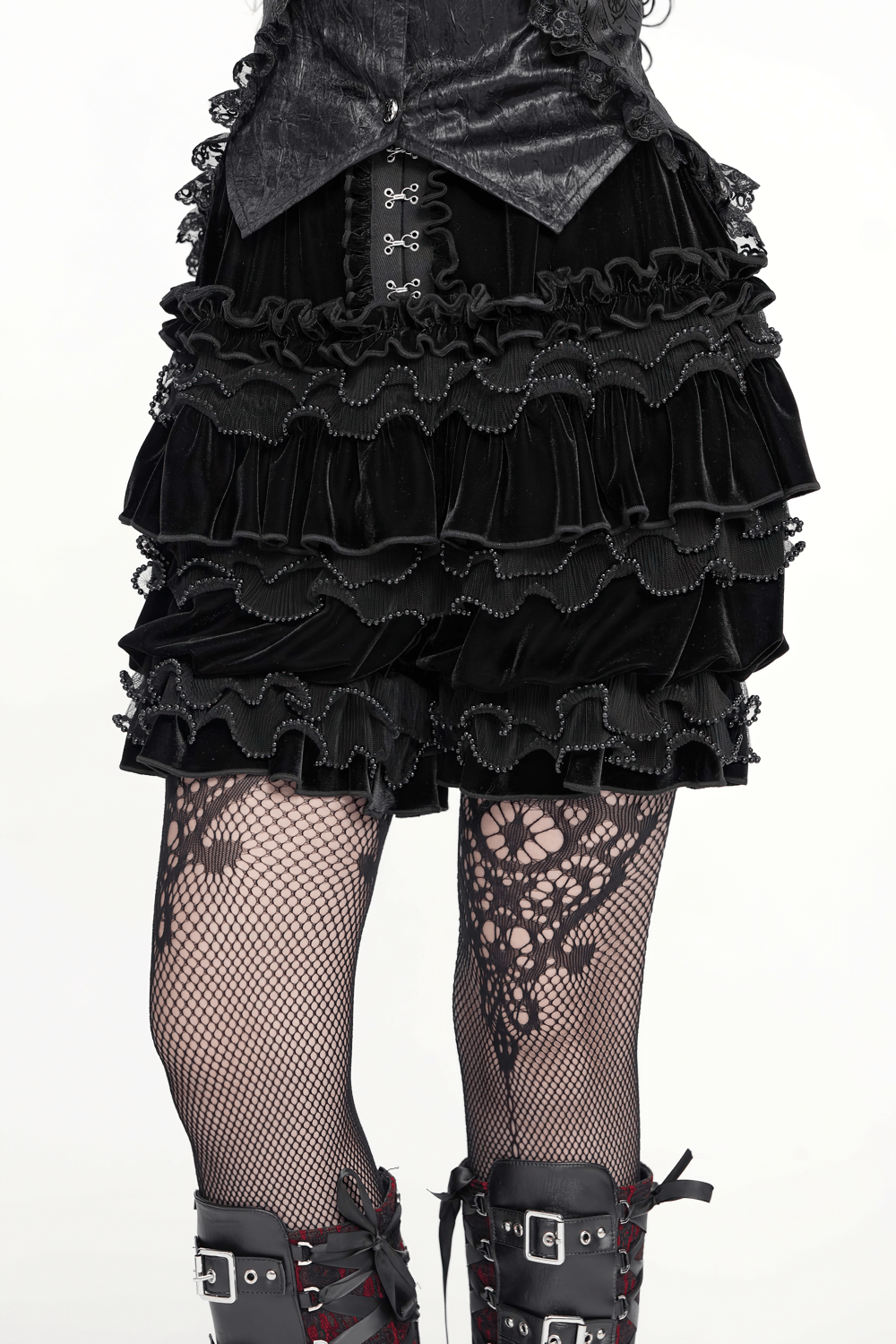 Gothic Lolita Velvet Ruffle Shorts with Lace Trim