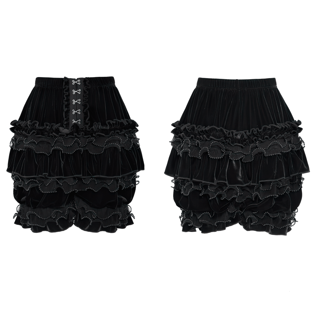 Gothic Lolita Velvet Ruffle Shorts with Lace Trim
