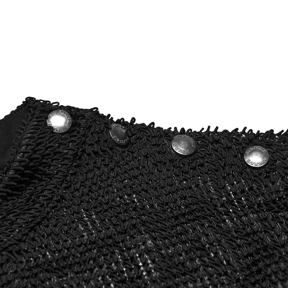 Gothic Long Sleeve Black Mesh Top with Eyelet Straps