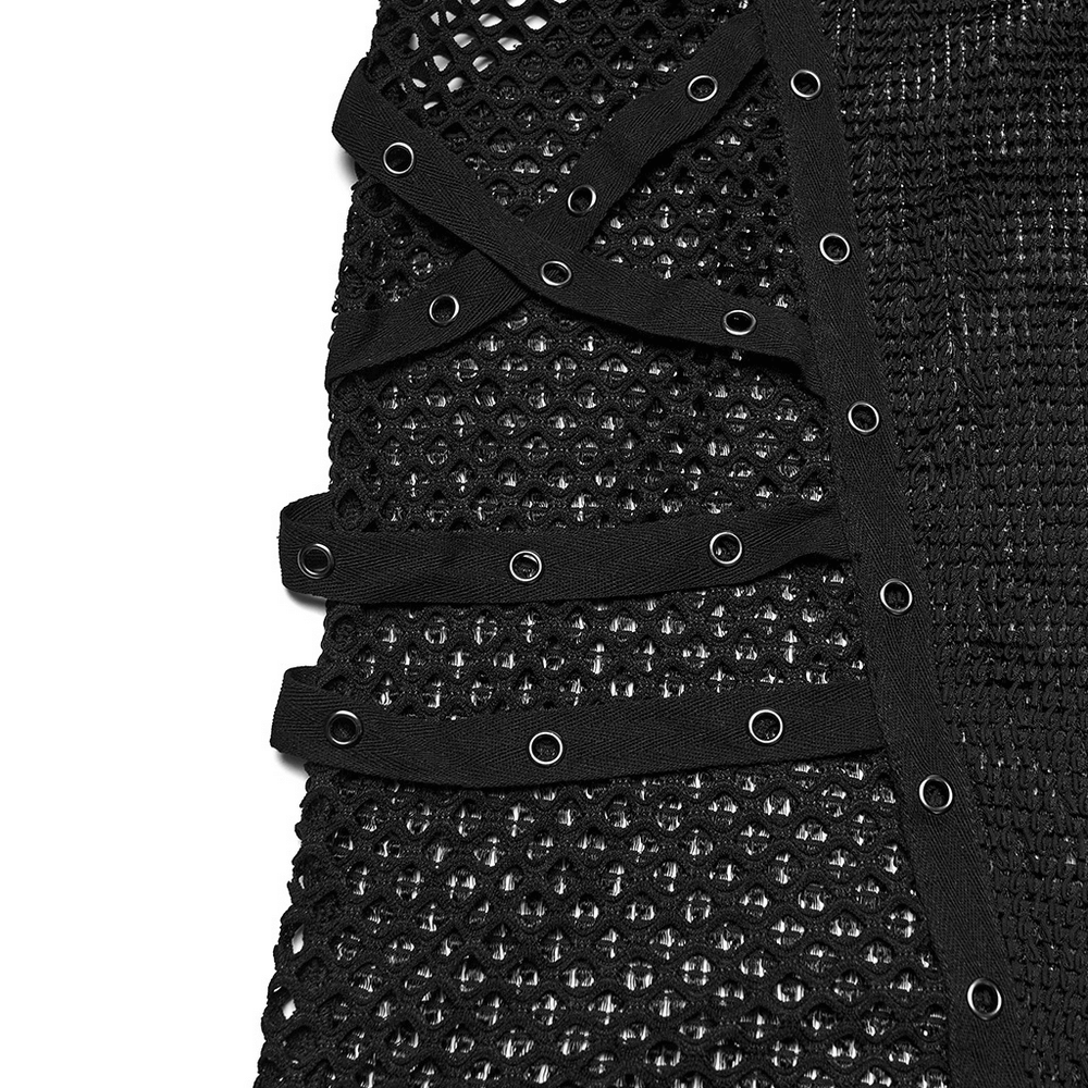 Gothic Long Sleeve Black Mesh Top with Eyelet Straps