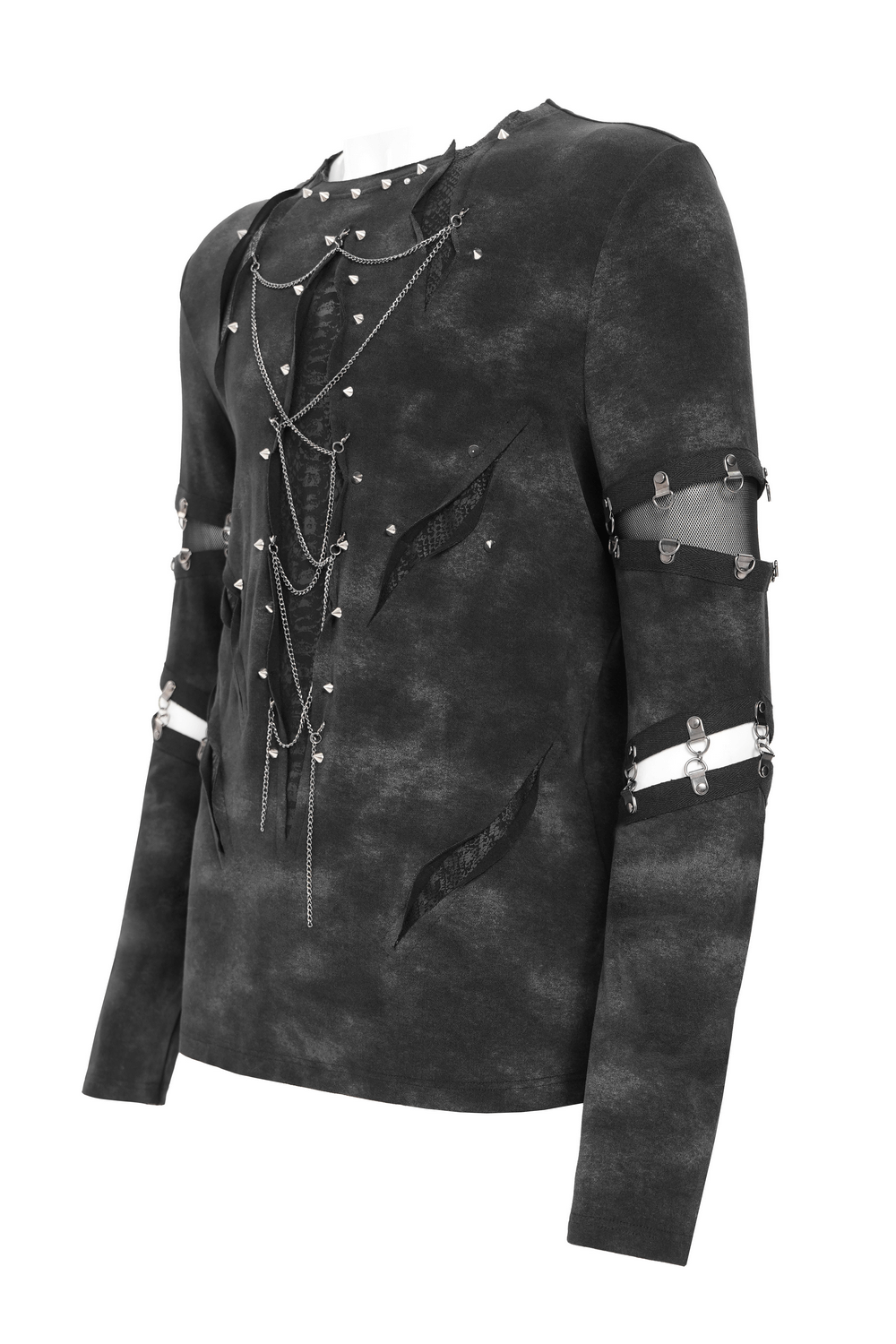 Gothic Long Sleeve Top with Chains and Cutout Design