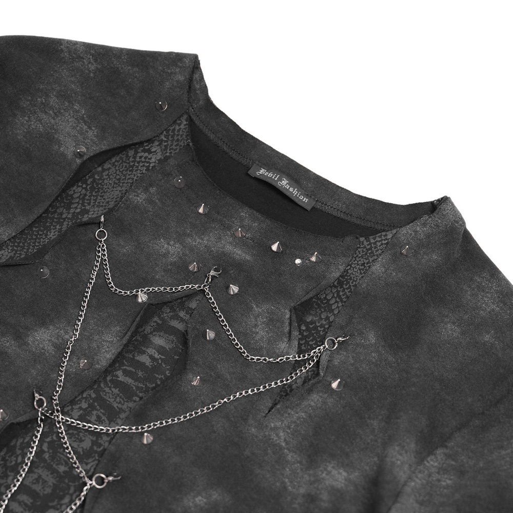 Gothic Long Sleeve Top with Chains and Cutout Design