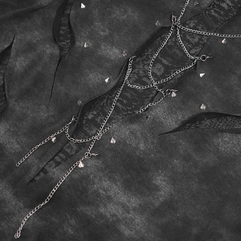Gothic Long Sleeve Top with Chains and Cutout Design