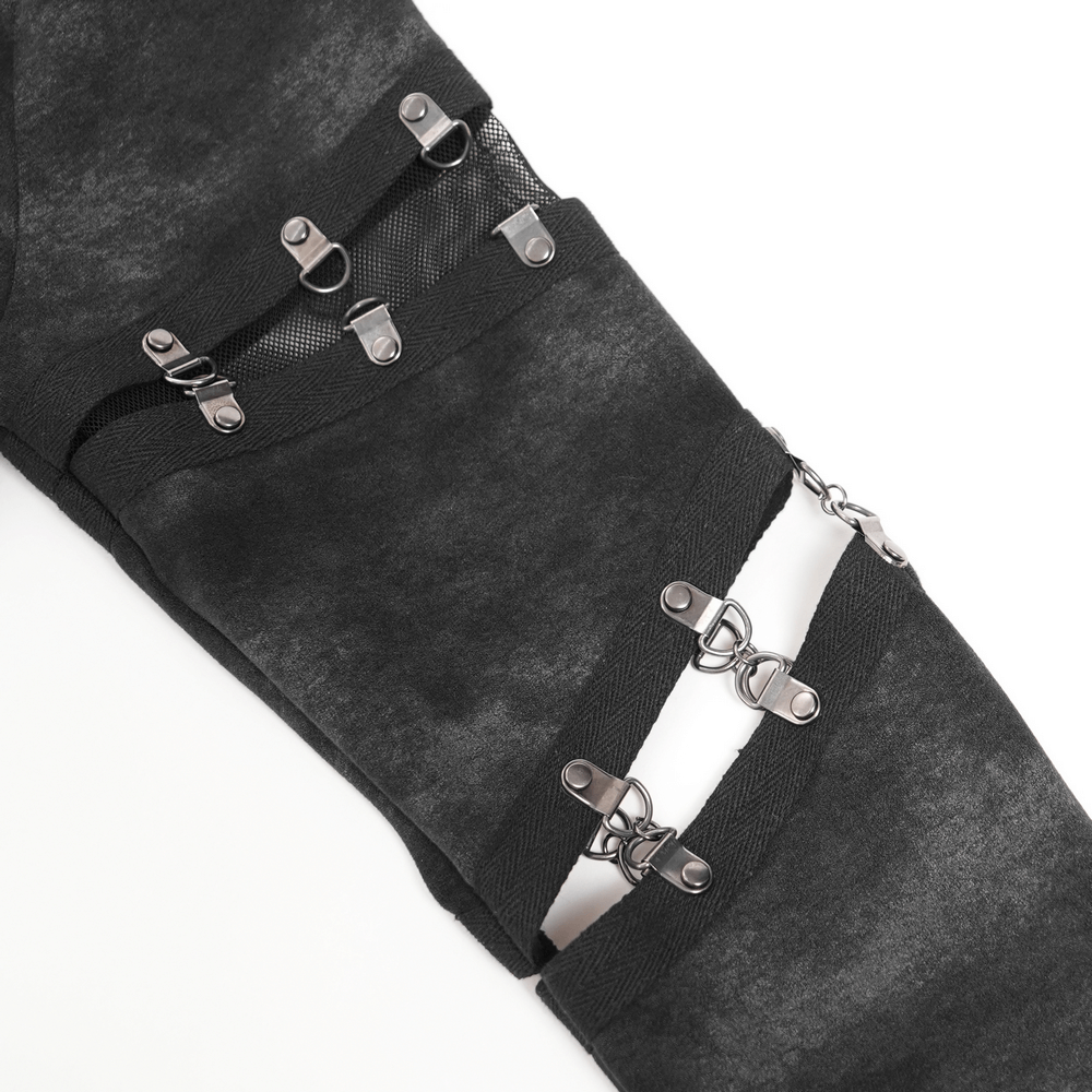 Gothic Long Sleeve Top with Chains and Cutout Design
