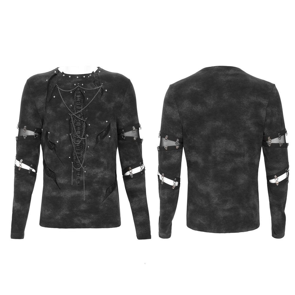 Gothic Long Sleeve Top with Chains and Cutout Design