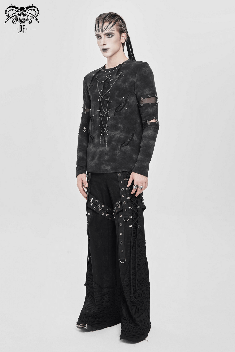 Gothic Long Sleeve Top with Chains and Cutout Design