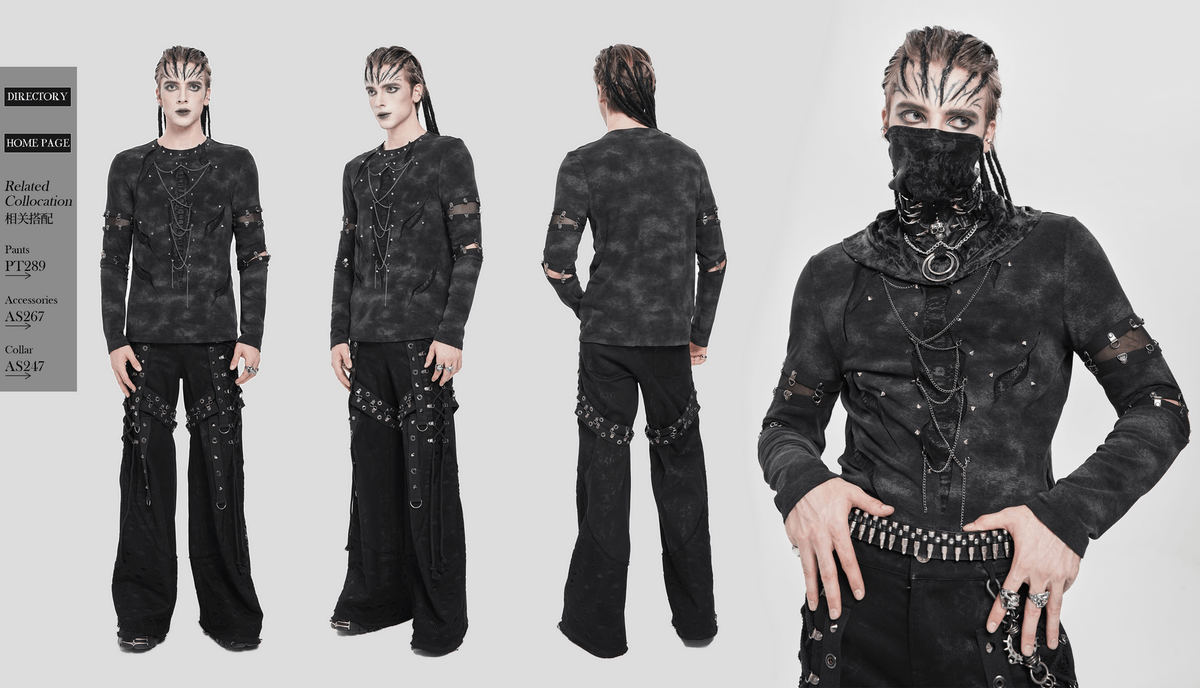 Gothic Long Sleeve Top with Chains and Cutout Design