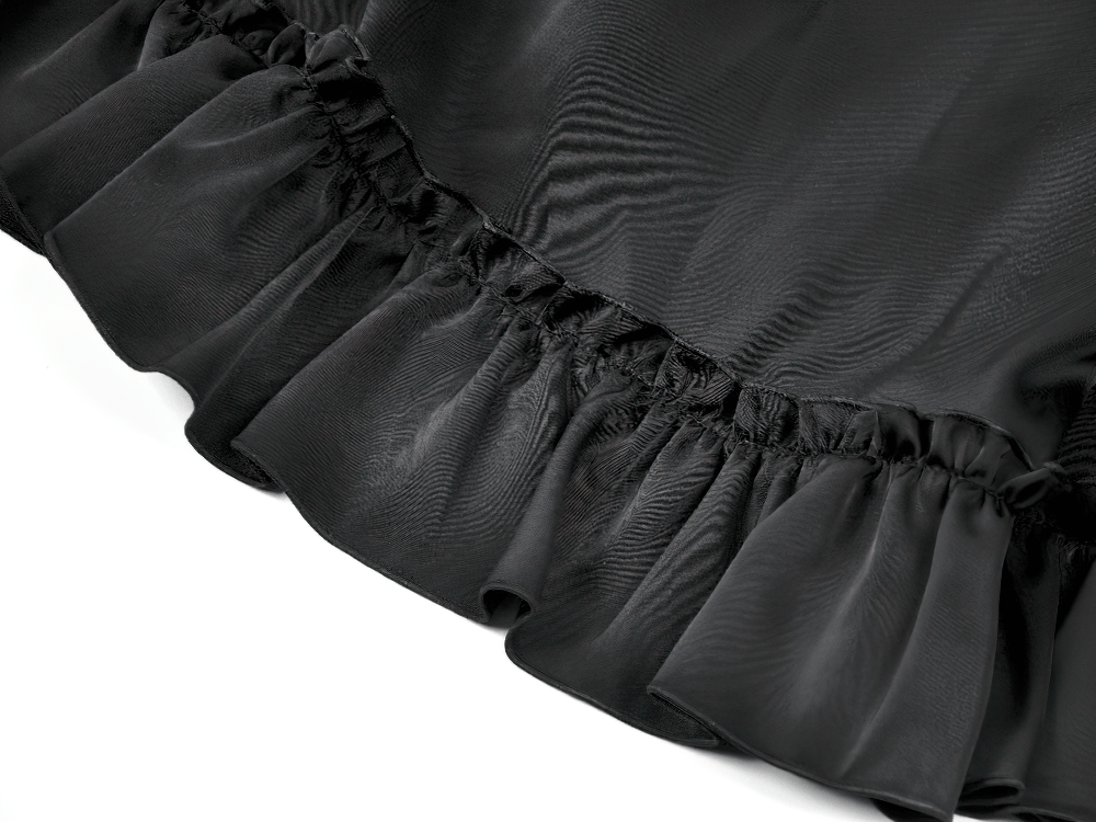 Gothic Maxi Skirt with Red Lace Panel and Ruffles