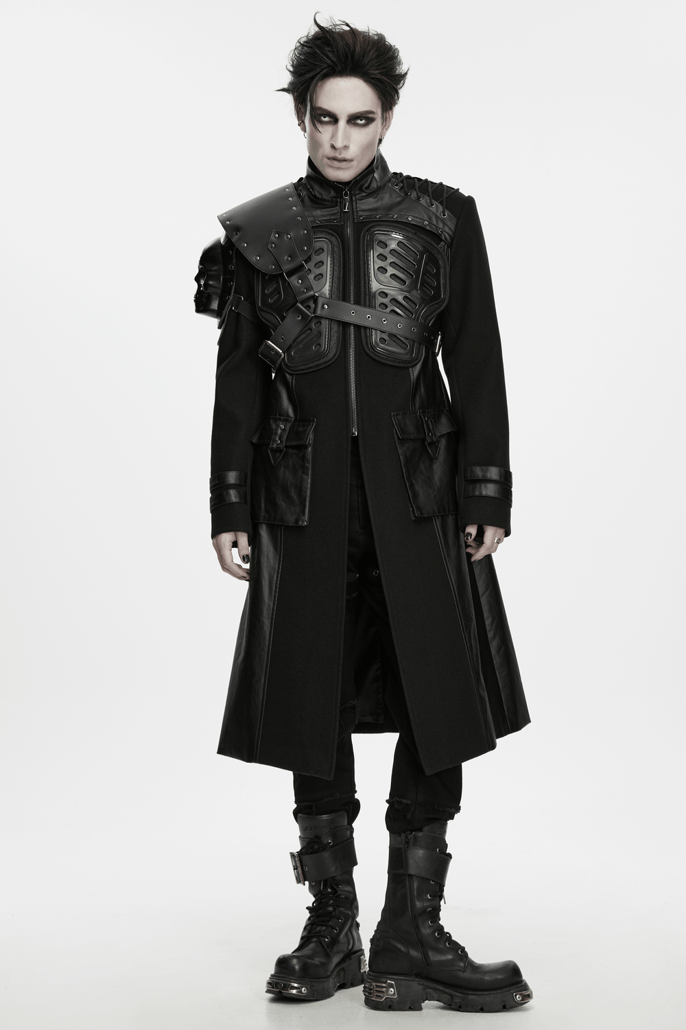 Gothic Military Armor Long Punk Coat With Studded