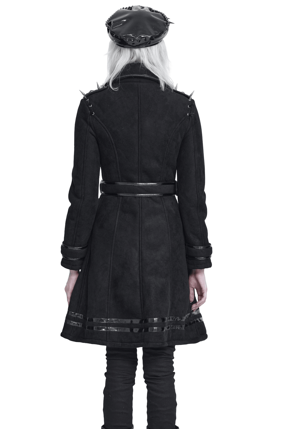 Gothic Military Coat with Chains and Spiked Shoulders