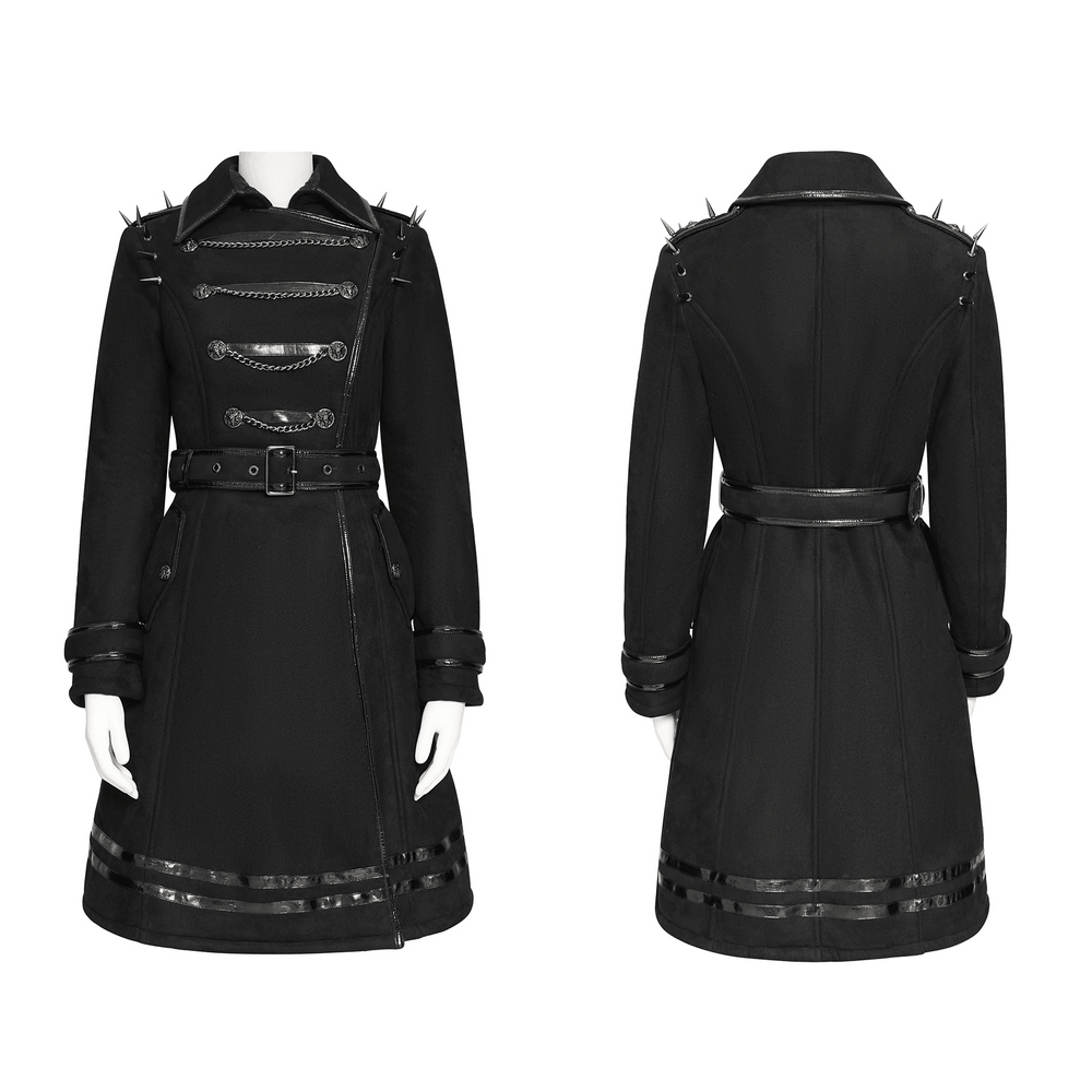 Gothic Military Coat with Chains and Spiked Shoulders
