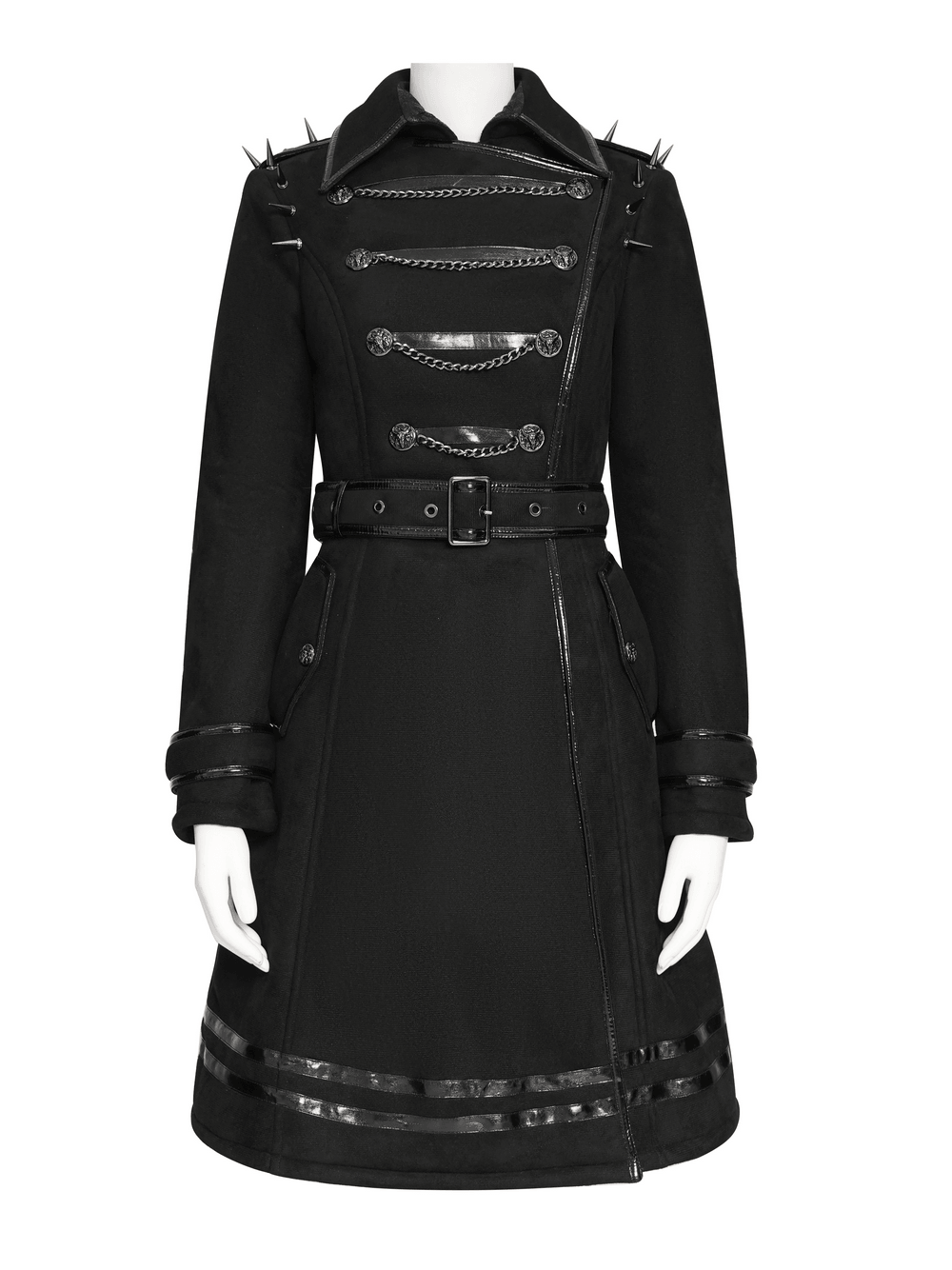 Gothic Military Coat with Chains and Spiked Shoulders