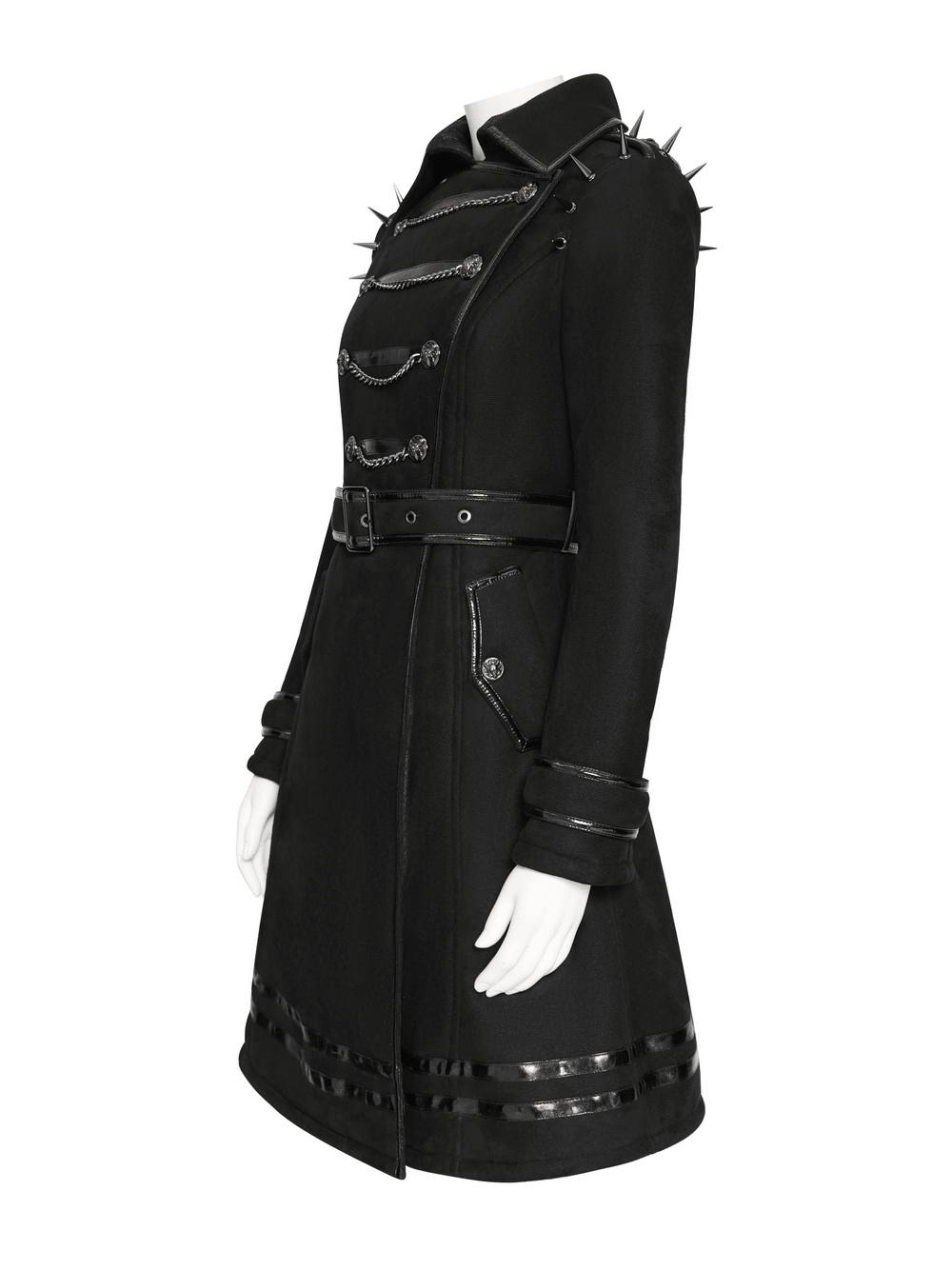 Gothic Military Coat with Chains and Spiked Shoulders