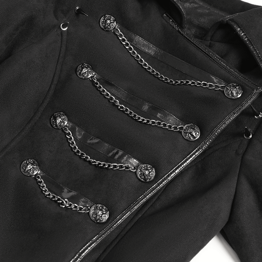 Gothic Military Coat with Chains and Spiked Shoulders