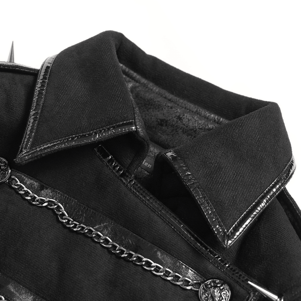Gothic Military Coat with Chains and Spiked Shoulders