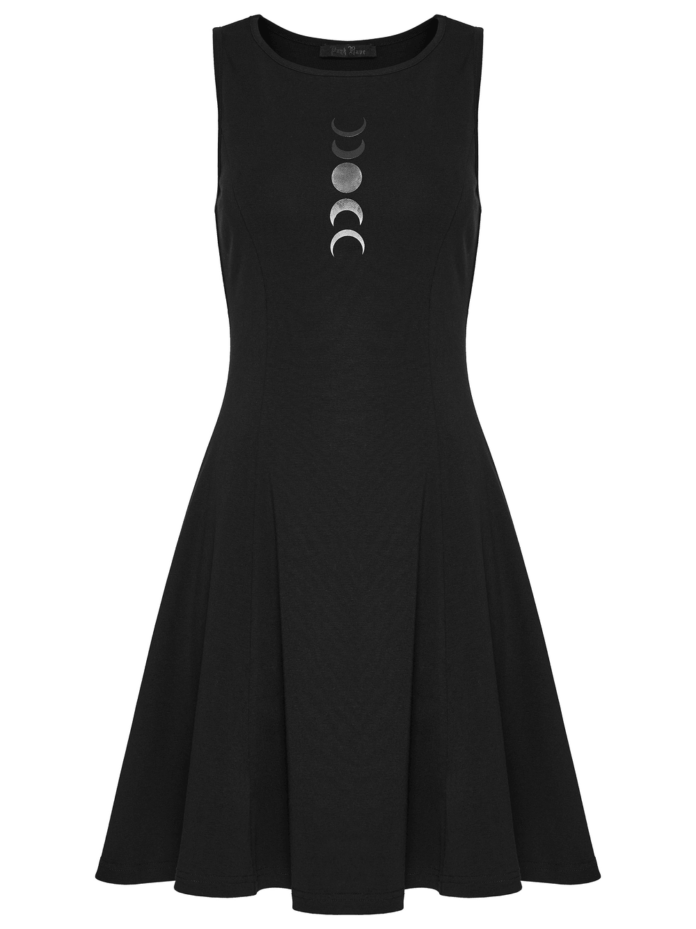 Gothic Moon Phase Skater Black Dress for Women