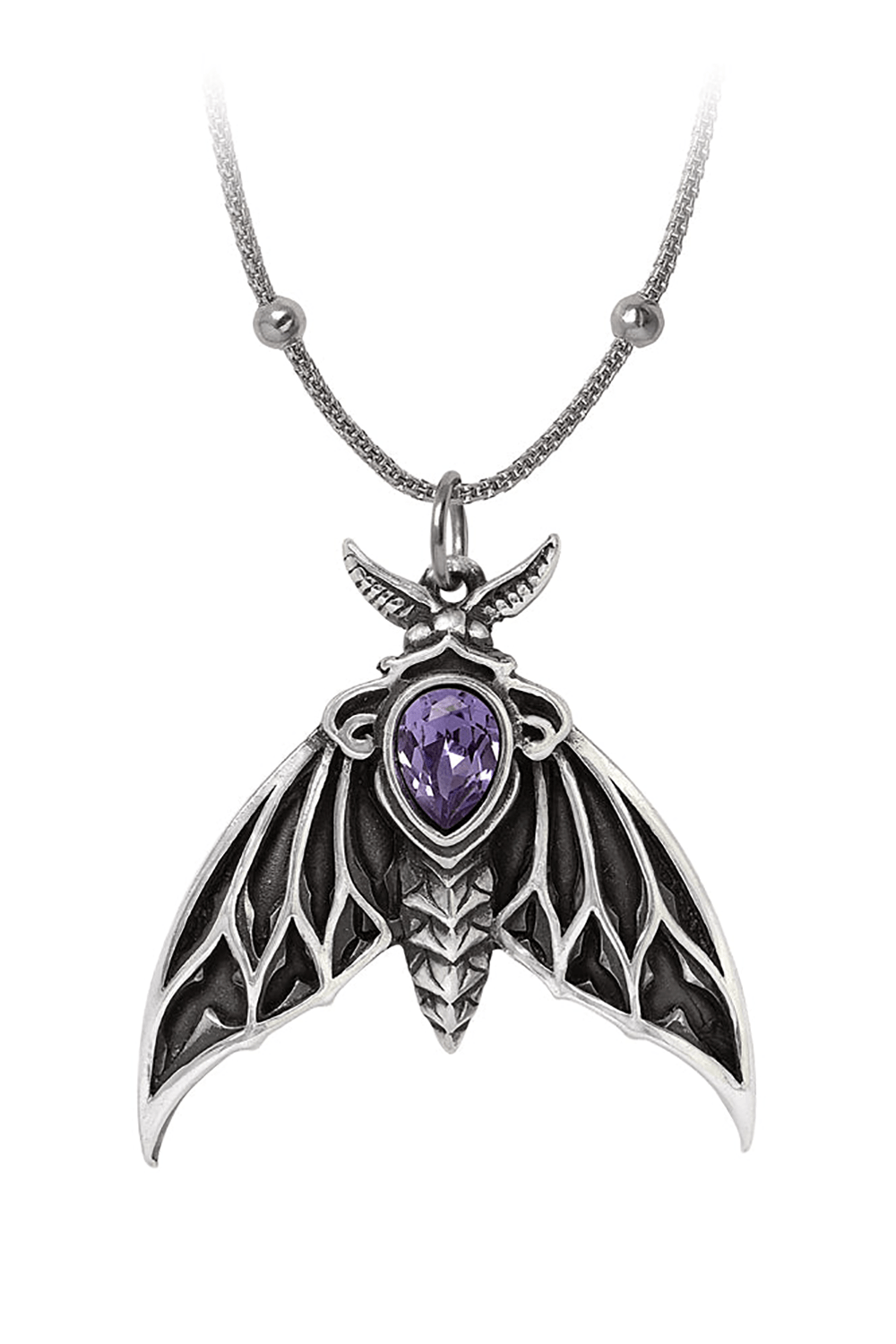 Gothic Moth Necklace with Purple Crystal Pendant