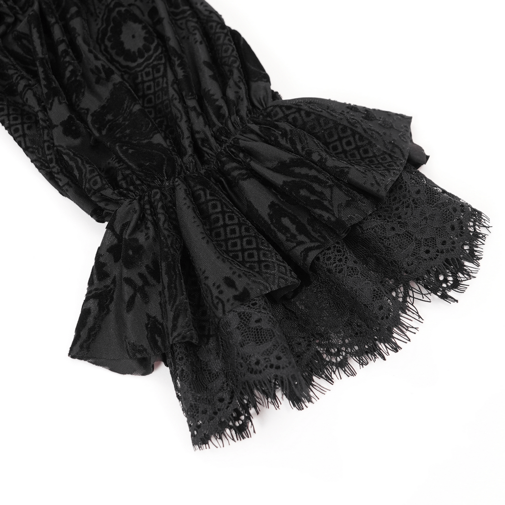 Gothic Off-Shoulder Lace-Up Velvet Blouse with Floral Detail