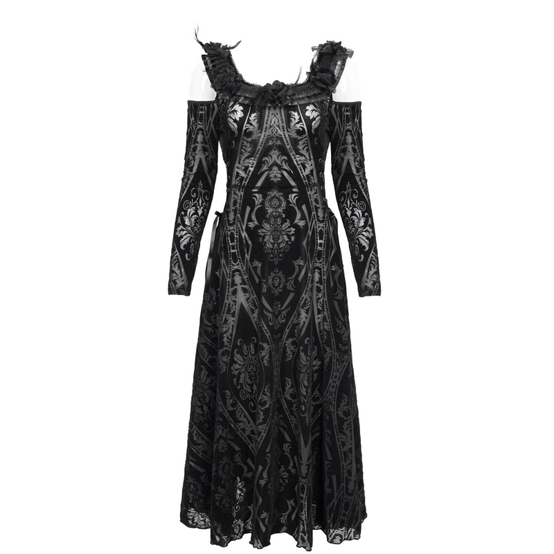 Gothic Off Shoulder Semi Transperent Dress / Women's Pattern Ruffled Dress