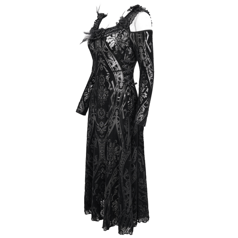 Gothic Off Shoulder Semi Transperent Dress / Women's Pattern Ruffled Dress