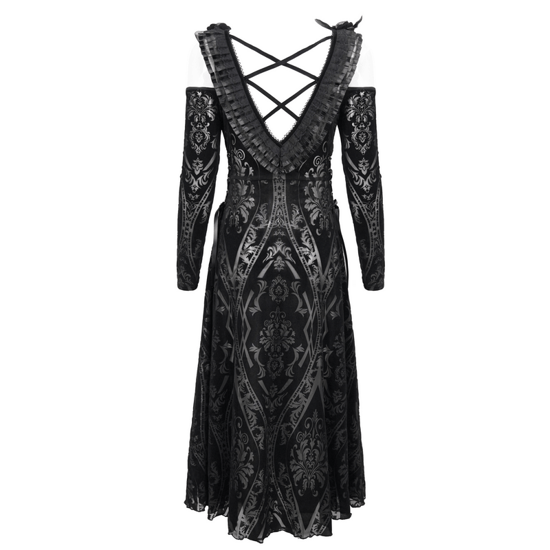 Gothic Off Shoulder Semi Transperent Dress / Women's Pattern Ruffled Dress