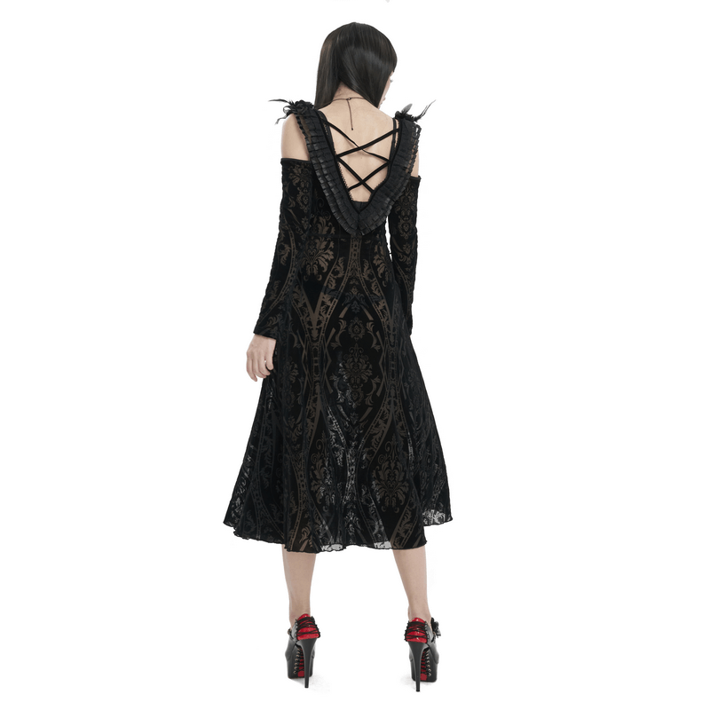 Gothic Off Shoulder Semi Transperent Dress / Women's Pattern Ruffled Dress