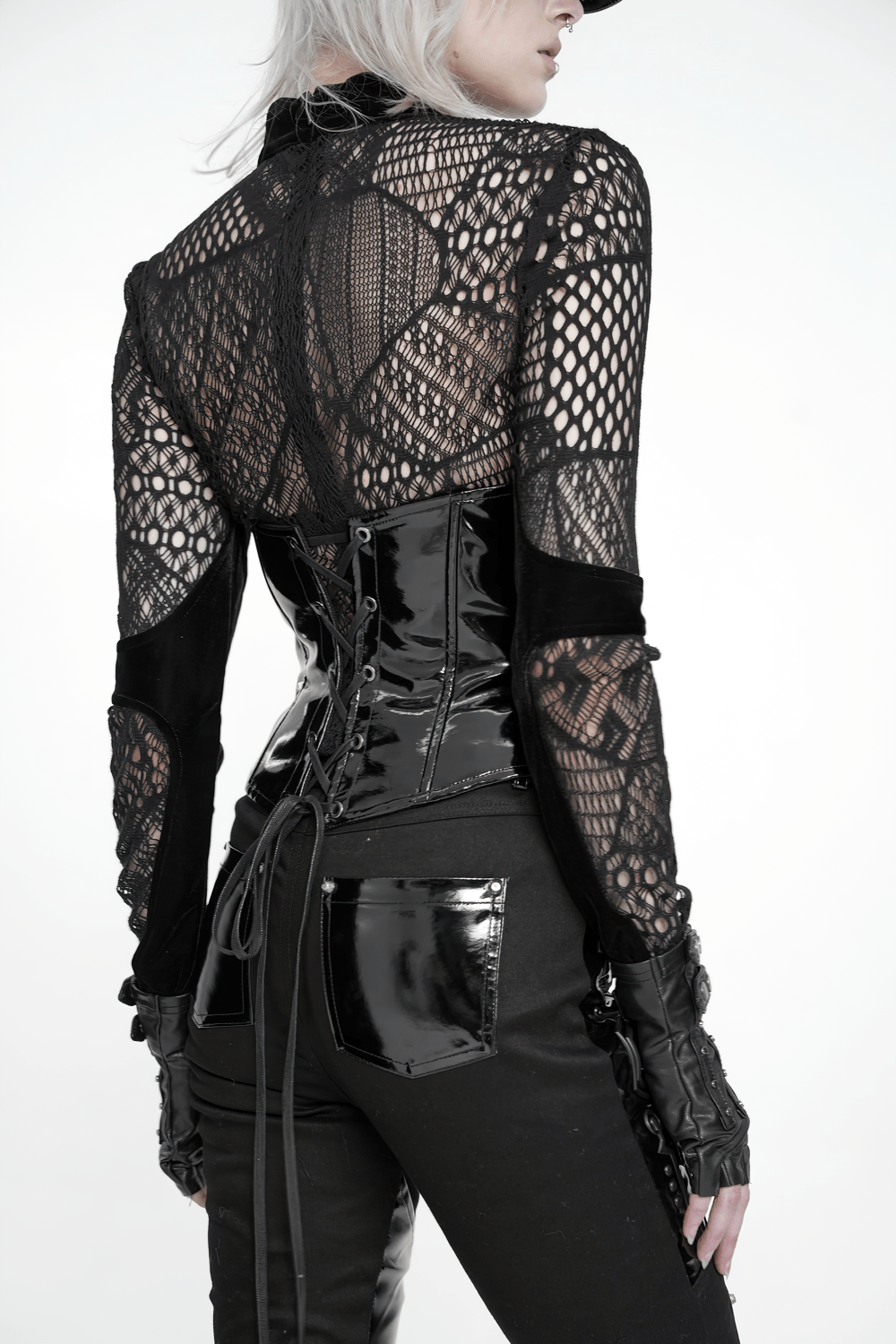 Gothic Patent Leather Corset Belt with Buckle Hardware