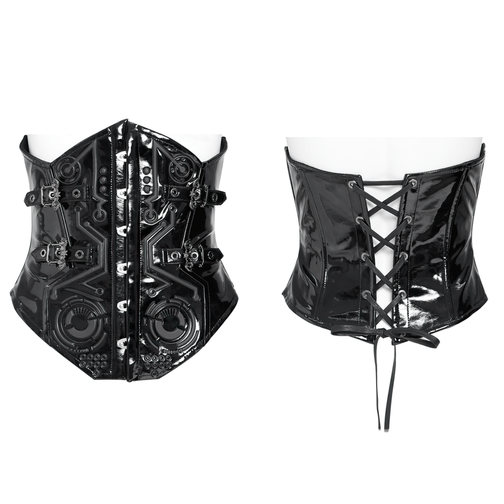 Gothic Patent Leather Corset Belt with Buckle Hardware