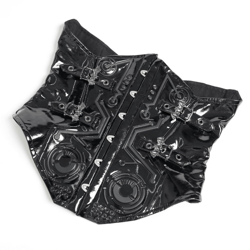 Gothic Patent Leather Corset Belt with Buckle Hardware