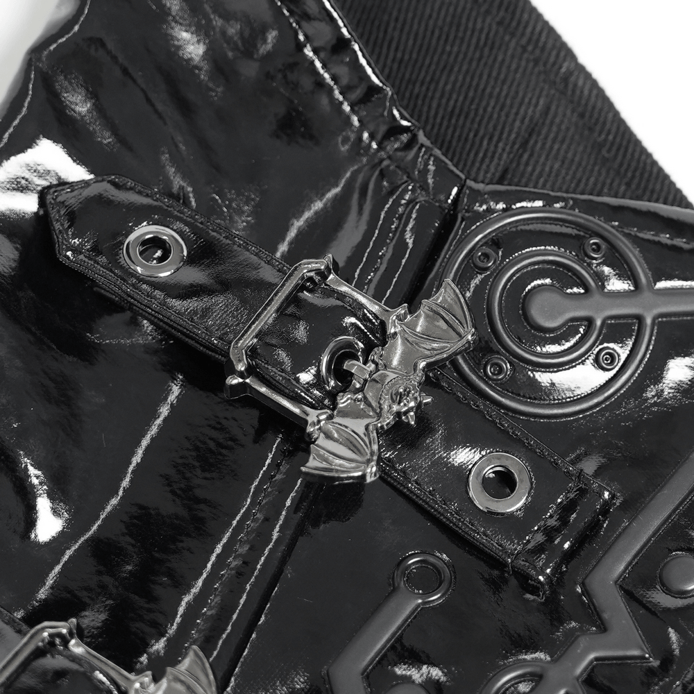 Gothic Patent Leather Corset Belt with Buckle Hardware