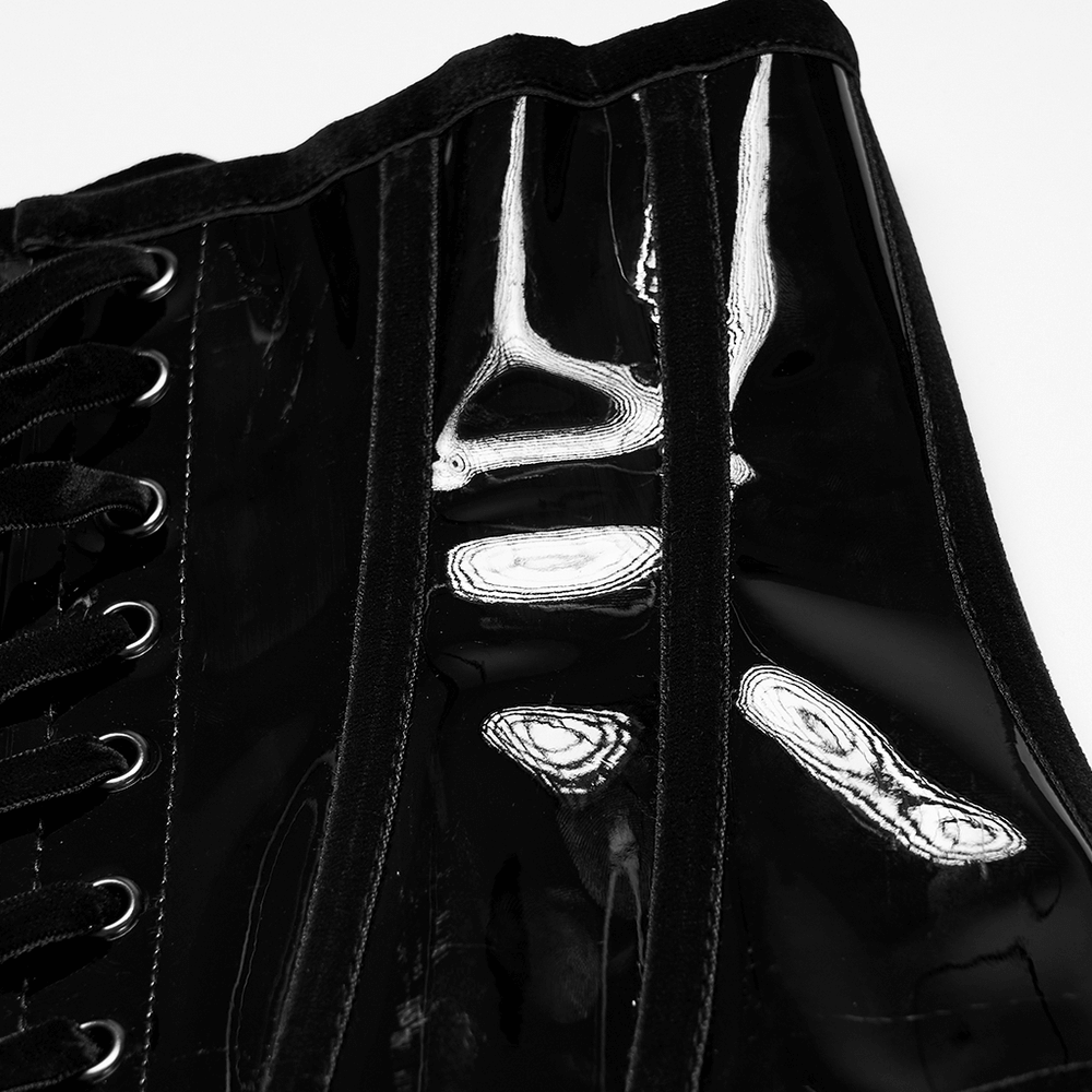 Gothic Patent Leather Lace-up Corset with Adjustable Back