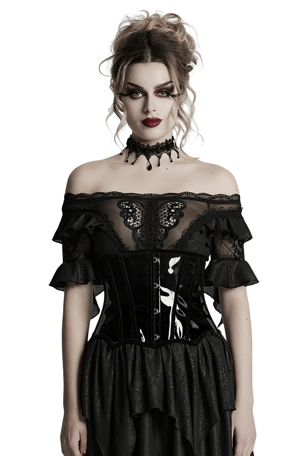 Gothic Patent Leather Lace-up Corset with Adjustable Back