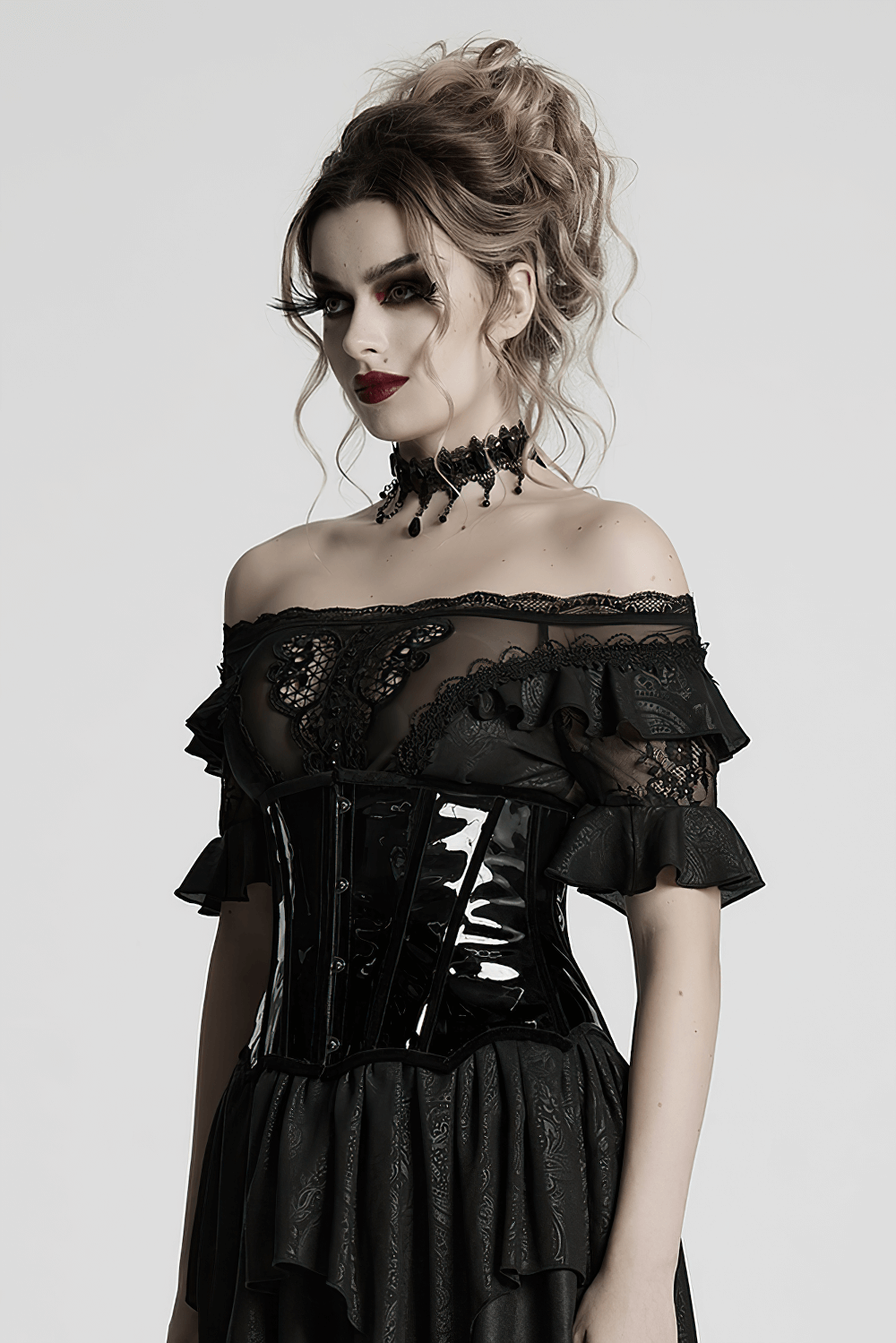 Gothic Patent Leather Lace-up Corset with Adjustable Back